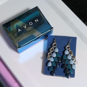 Avon Blue and Gold Teardrop Earrings